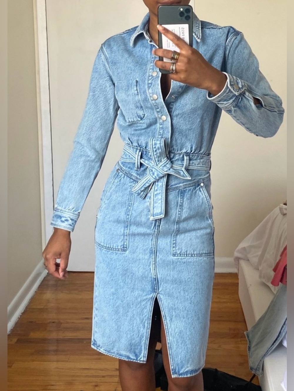 Rag & Bone Mia Denim Shirt Dress XS Clean Lou Belted Snap Front Midi 100% Cotton - Picture 12 of 12